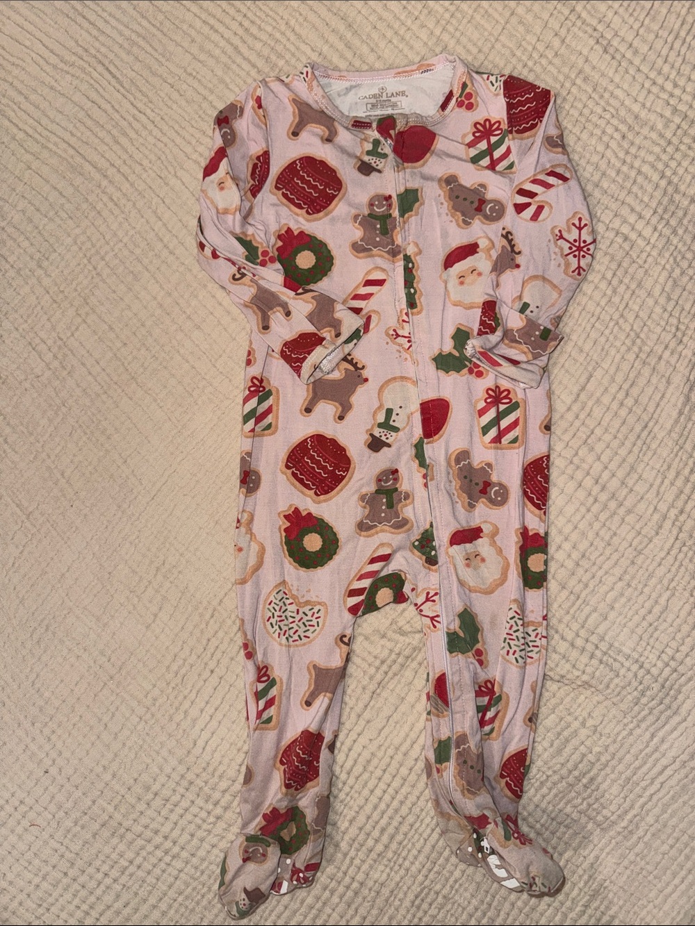 Caden Lane Pink Holiday Print Footed One-Piece